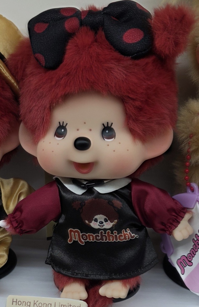 Monchhichi Lady Red Hair Burgundy Dress